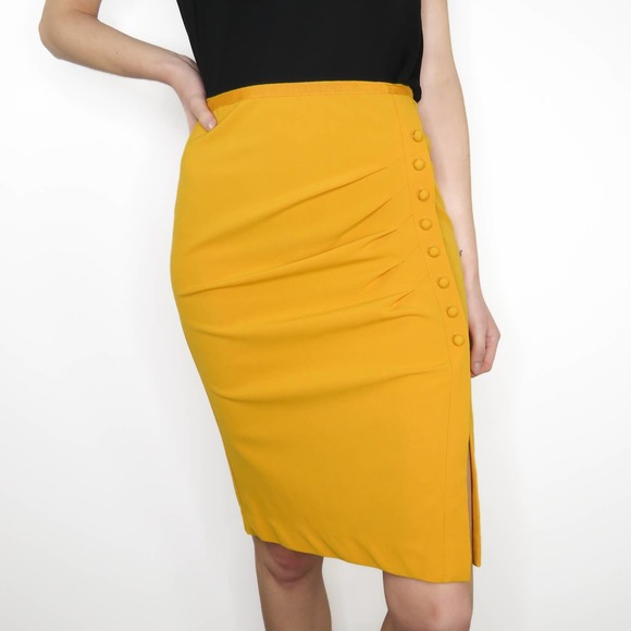 Vintage Dresses & Skirts - Vintage New York & Co. Yellow Stretch High Rise Button Skirt